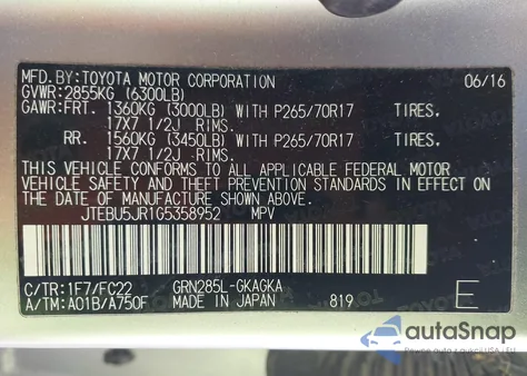 2016 Toyota 4Runner Trail z USA, uszkodzony, nr VIN JTEBU5JR1G5358952